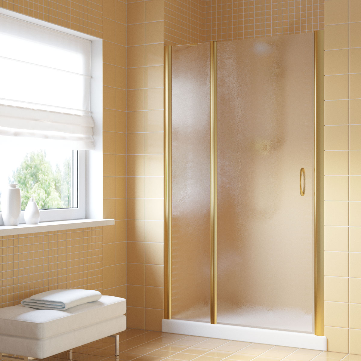 Душевая дверь в нишу Vegas Glass  EP-F-1 LUX 120 09 02 L, профиль золото глянцевое, стекло шиншилла