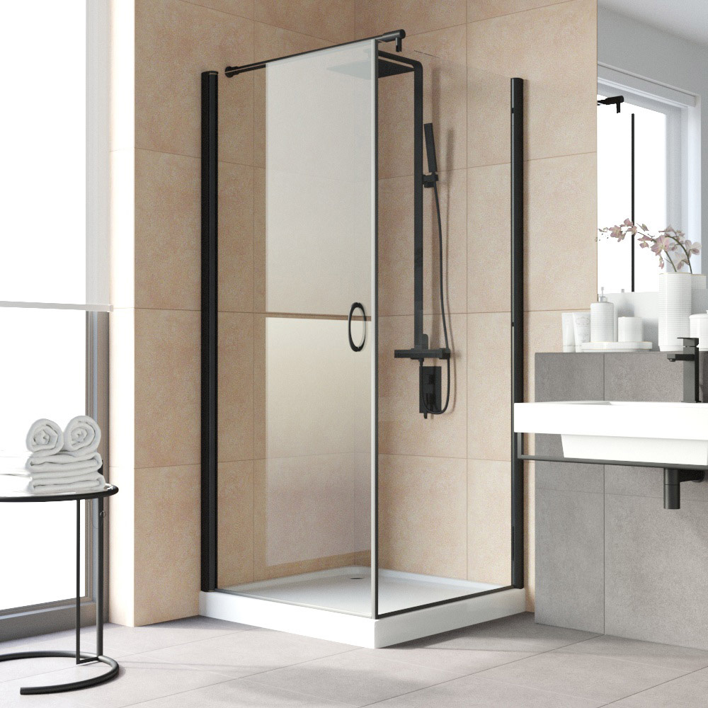 Душевой уголок Vegas Glass EP-Fis LUX 80*90 02М 01 L, профиль черный матовый, стекло прозрачное