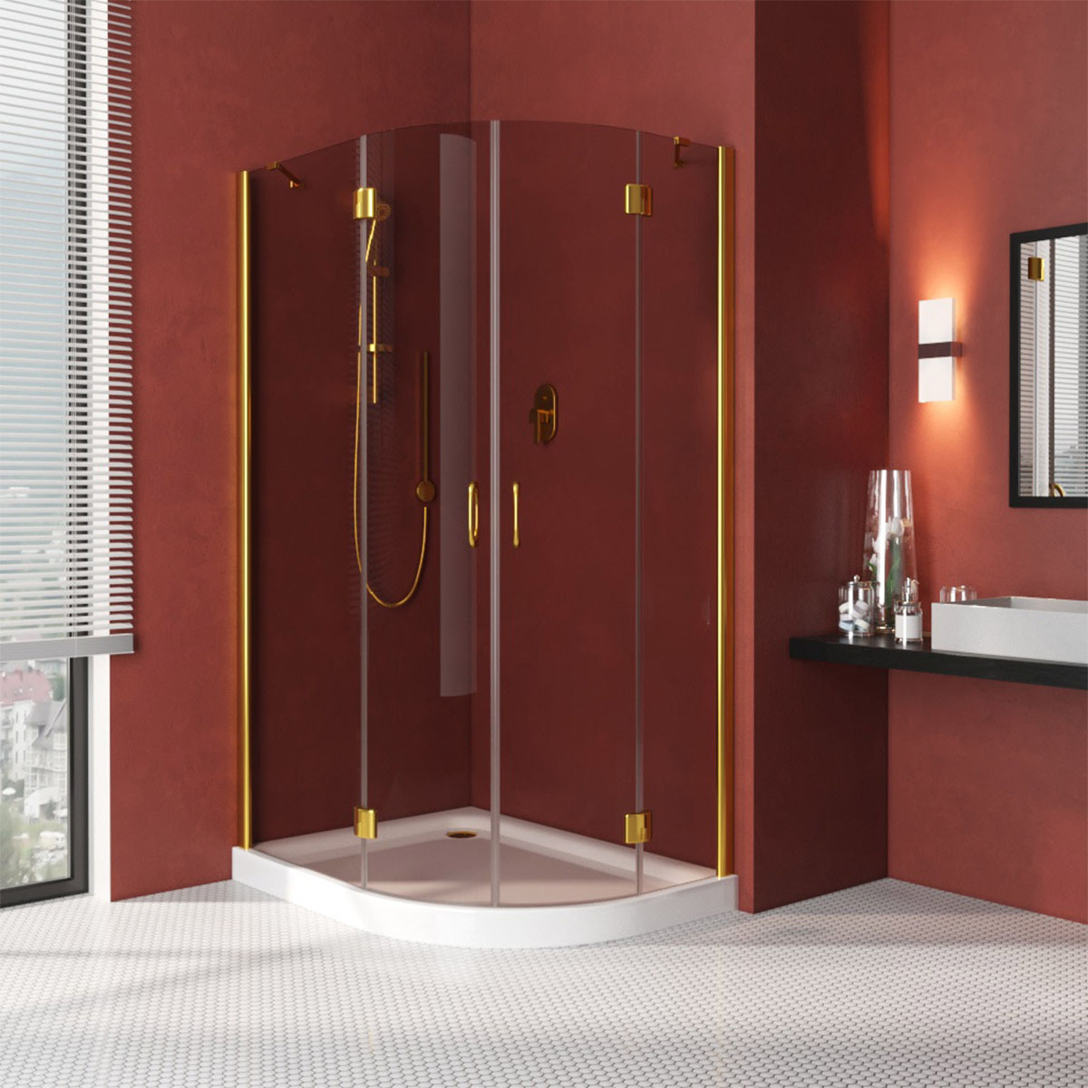 Душевой уголок Vegas Glass AFS-F LUX 120*80 09 05 L, профиль золото глянцевое, стекло бронза