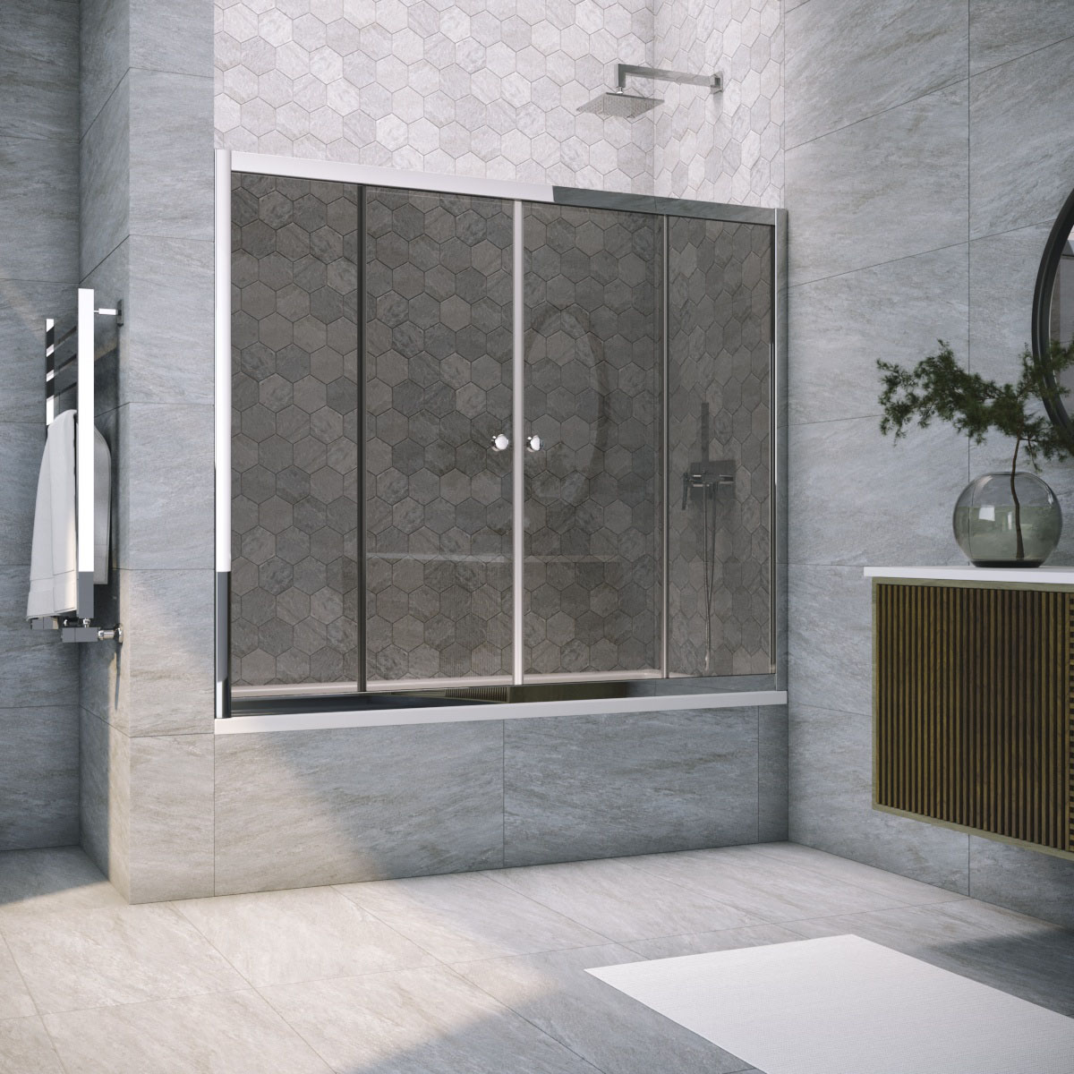 Шторка на ванну Vegas Glass Z2V TUR NOVO 200 08 07, профиль глянцевый хром, стекло графит