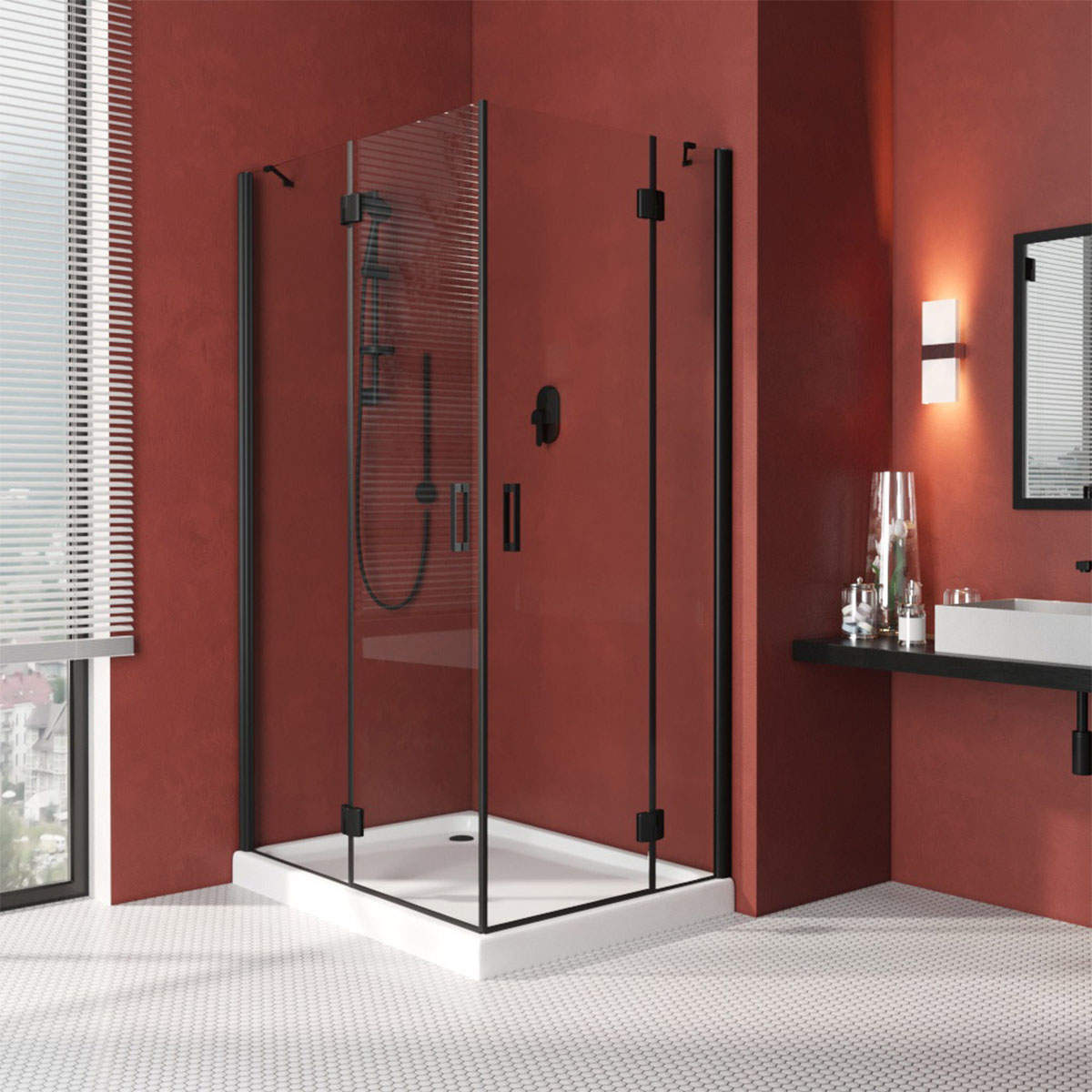 Душевой уголок Vegas Glass AFA-F LUX 120*110 02М 01 L, профиль черный матовый, стекло прозрачное