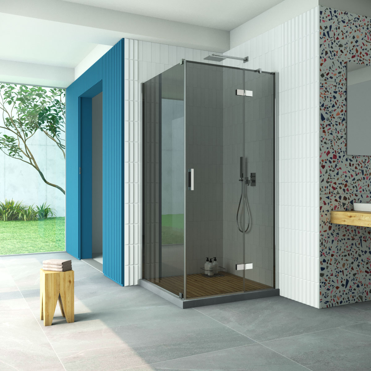 Душевой уголок Vegas Glass AFP-Fis Retta 120*80 08 07 R, профиль глянцевый хром стекло графит