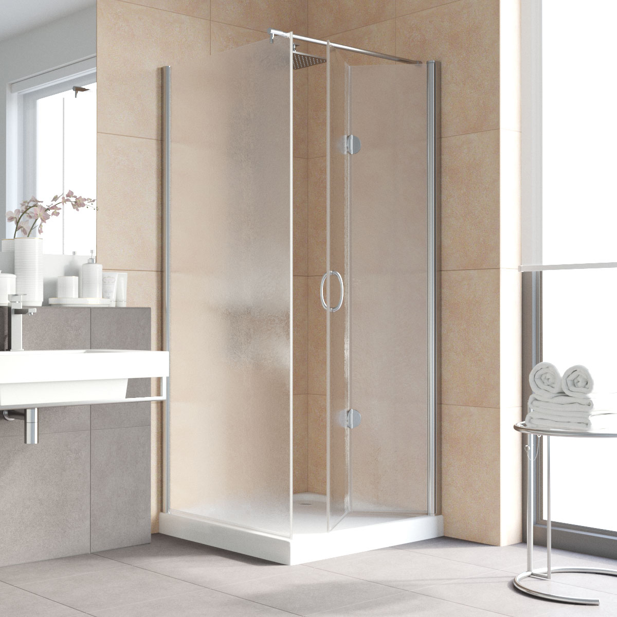 Душевой уголок Vegas Glass GPS-Fis LUX 90*120 08 02 R, профиль глянцевый хром, стекло шиншилла