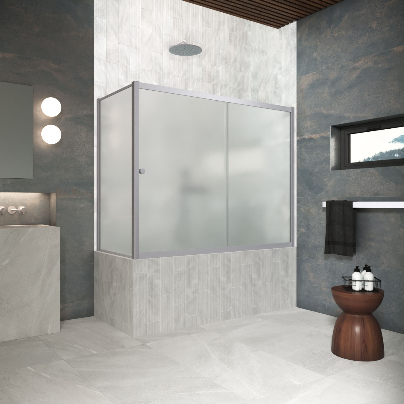 Шторка на ванну Vegas Glass  ZV+ZVF Protec 180*70 07 10, профиль матовый хром, стекло сатин