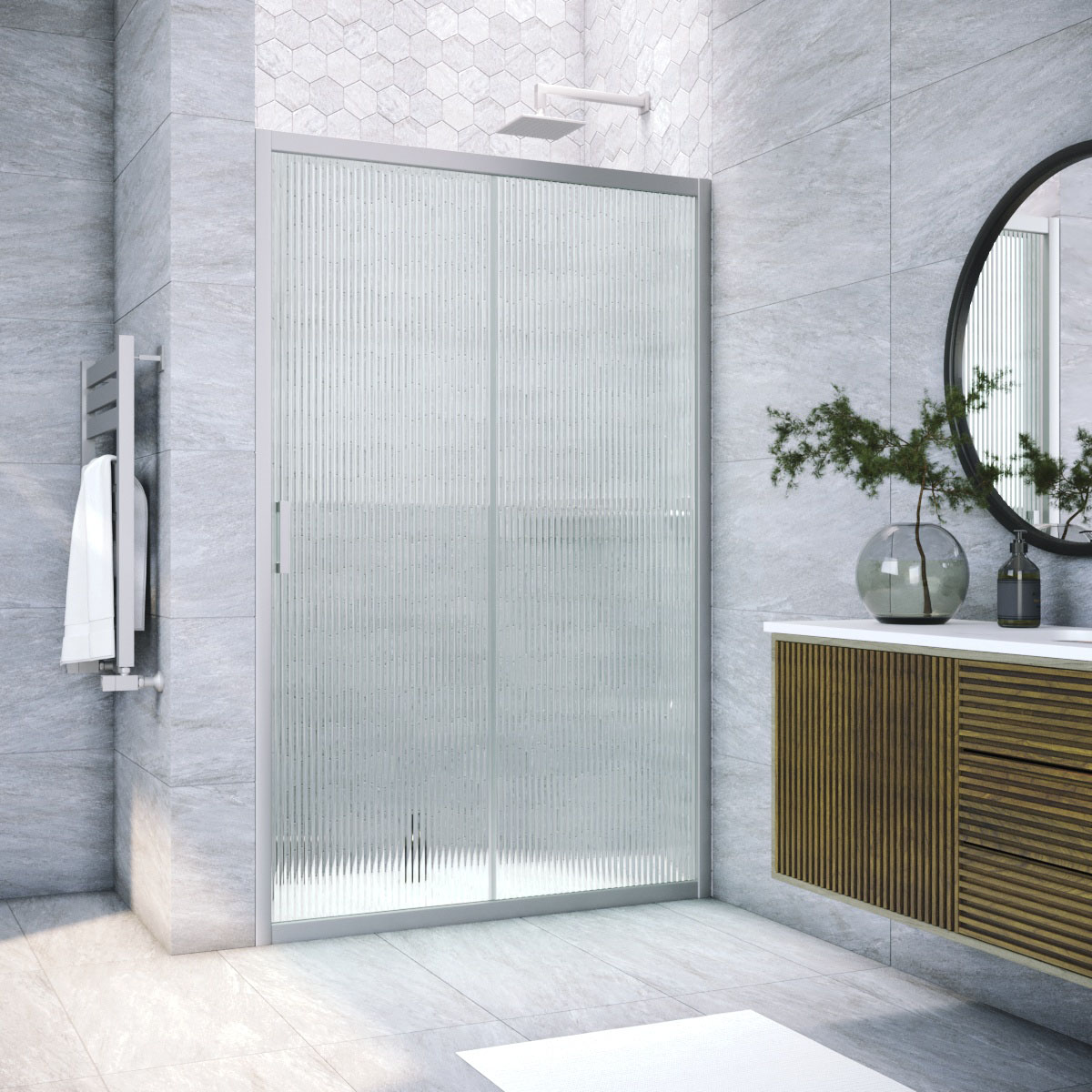 Душевая дверь в нишу Vegas Glass  ZP NOVO h2000 165 07 Moru, профиль матовый хром, стекло Moru