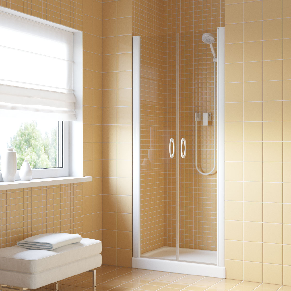 Душевая дверь в нишу Vegas Glass Е2Р LUX 120 01 01, профиль белый, стекло прозрачное