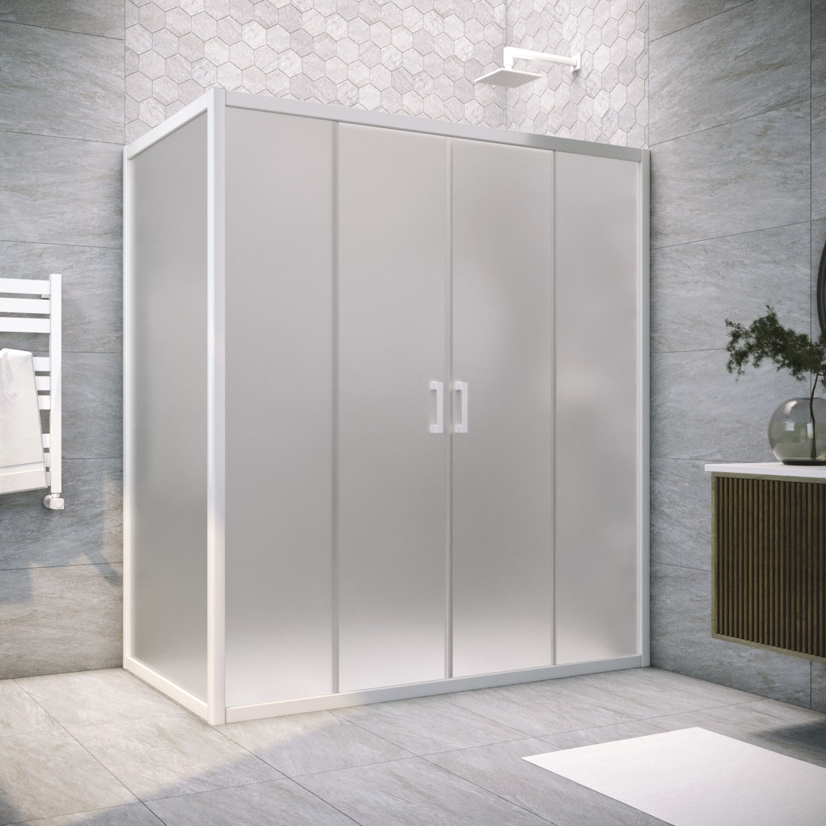 Душевой уголок Vegas Glass Z2P+ZPV NOVO h2000 155*70 01 10, профиль белый, стекло сатин