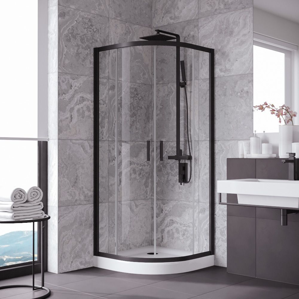 Душевой уголок Vegas Glass ZS NOVO h2000 90 02М 01 профиль черный матовый, стекло прозрачное