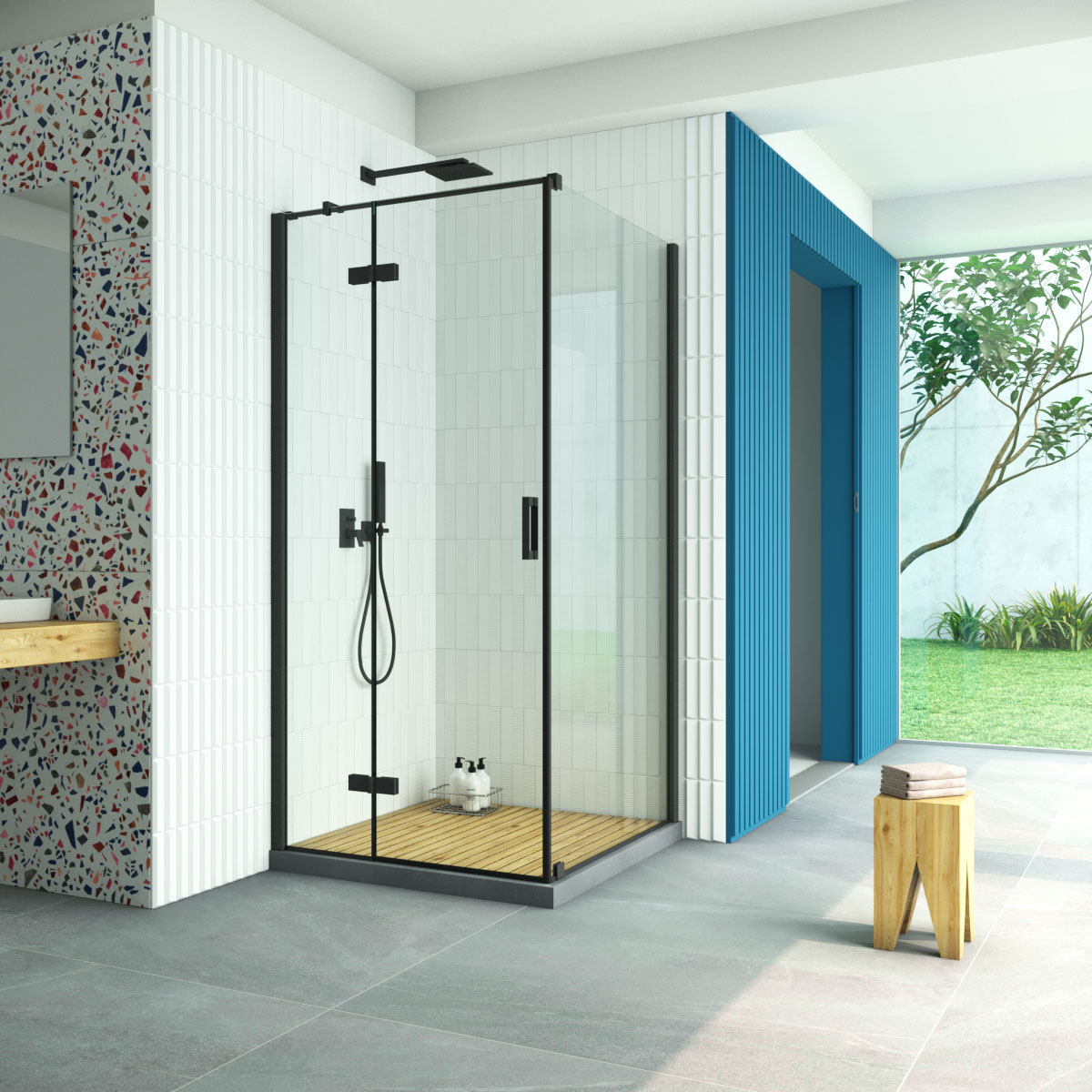 Душевой уголок Vegas Glass AFP-Fis Retta 80*70 02М crystalvision L, профиль черный матовый стекло crystalvision