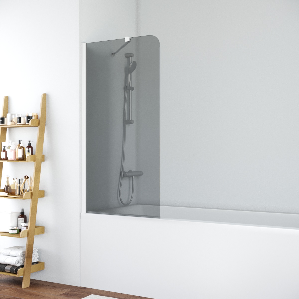 Шторка на ванну Vegas Glass  EV ST NOVO 76 01 07, профиль белый, стекло графит