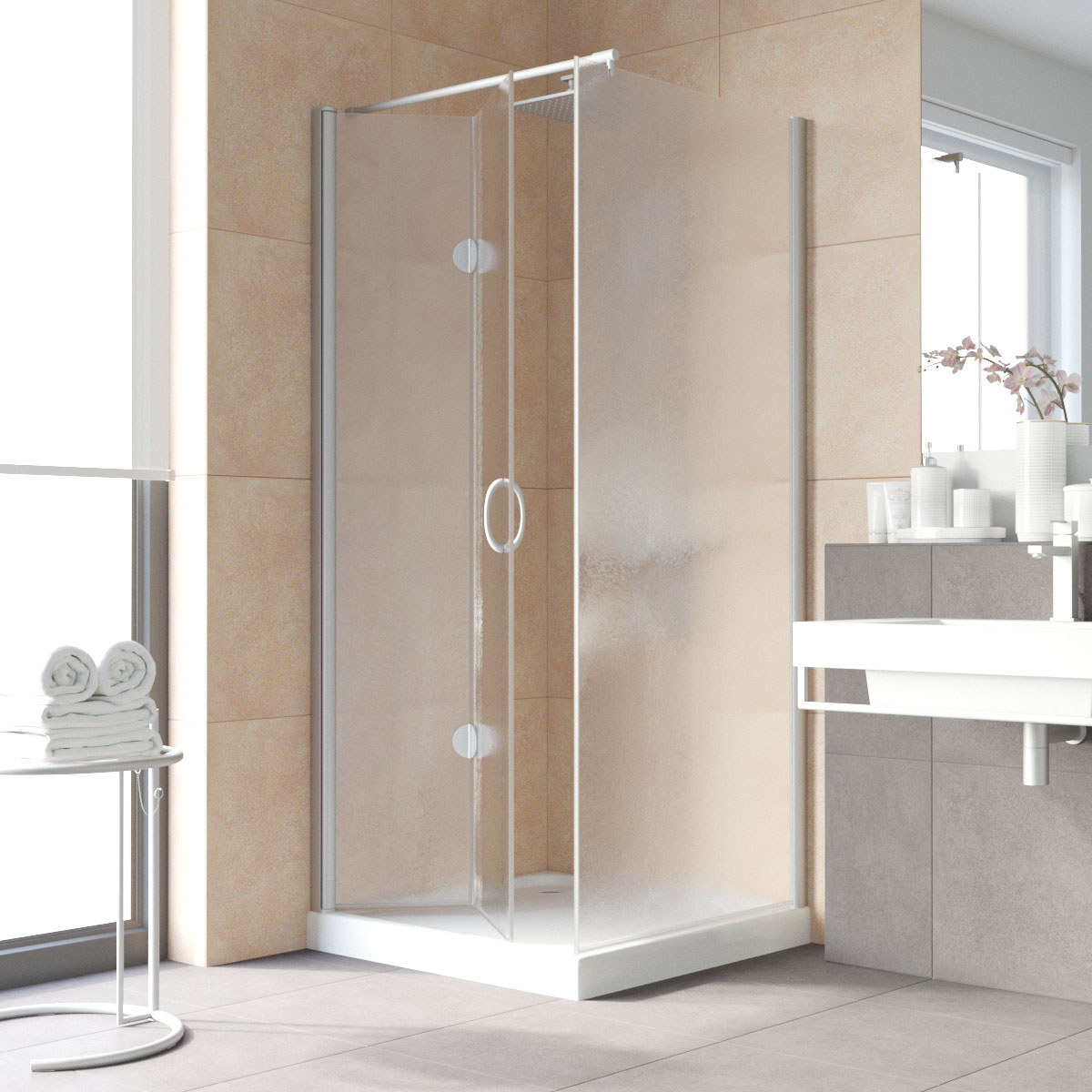 Душевой уголок Vegas Glass GPS-Fis LUX 80*90 07 02 L, профиль матовый хром, стекло шиншилла