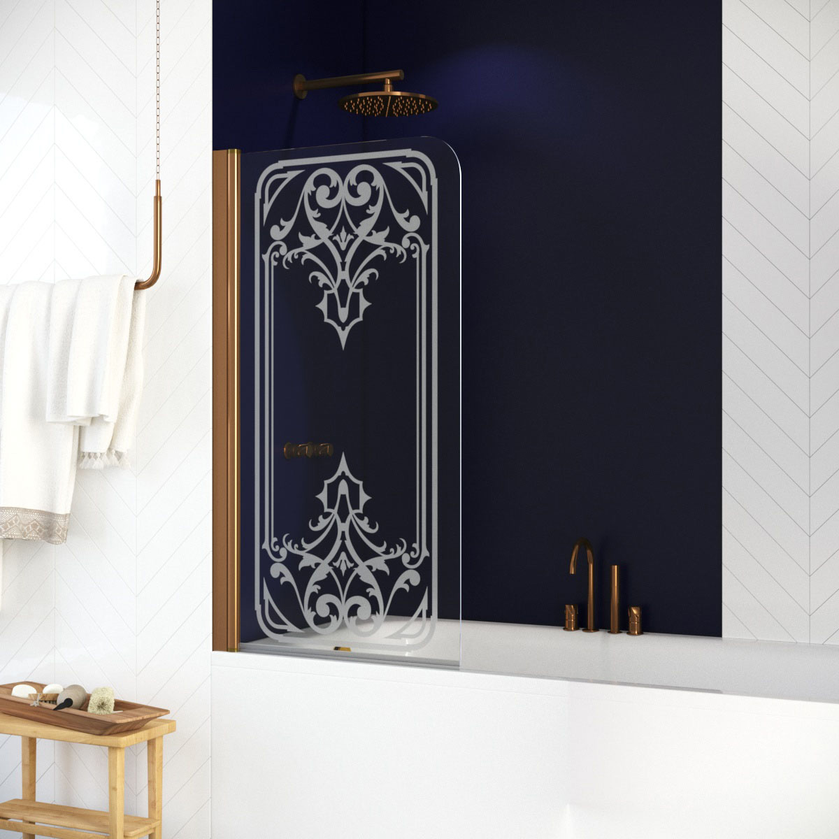 Шторка на ванну Vegas Glass EV 76 05 ARTDECO D2 L, профиль бронза, стекло с декором