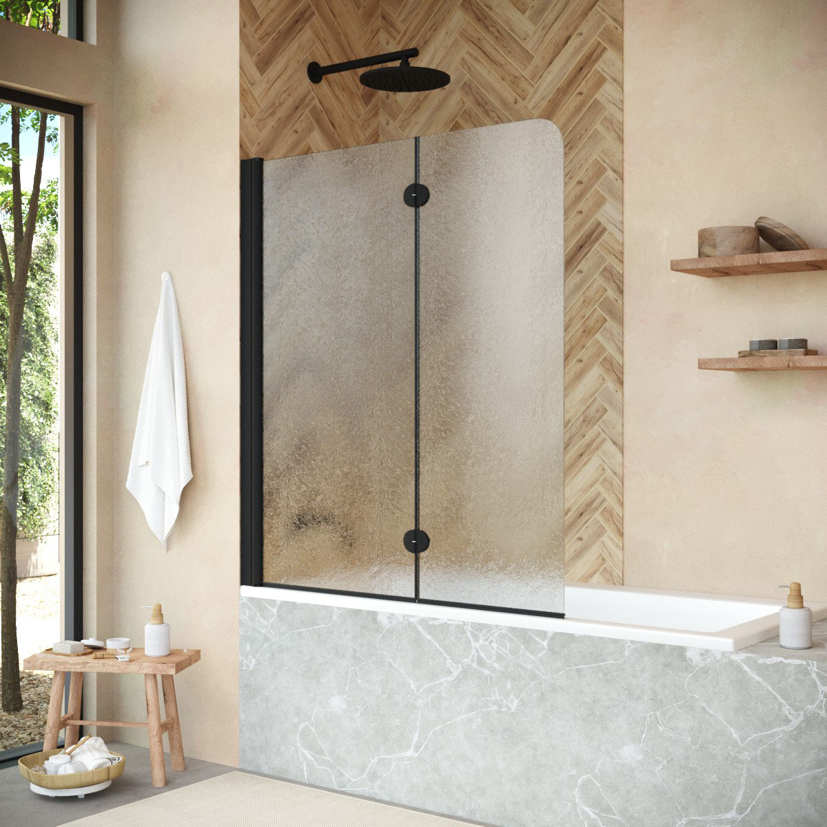 Шторка на ванну Vegas Glass  E2V NOVO 120 02М 02 L, профиль черный матовый, стекло шиншилла