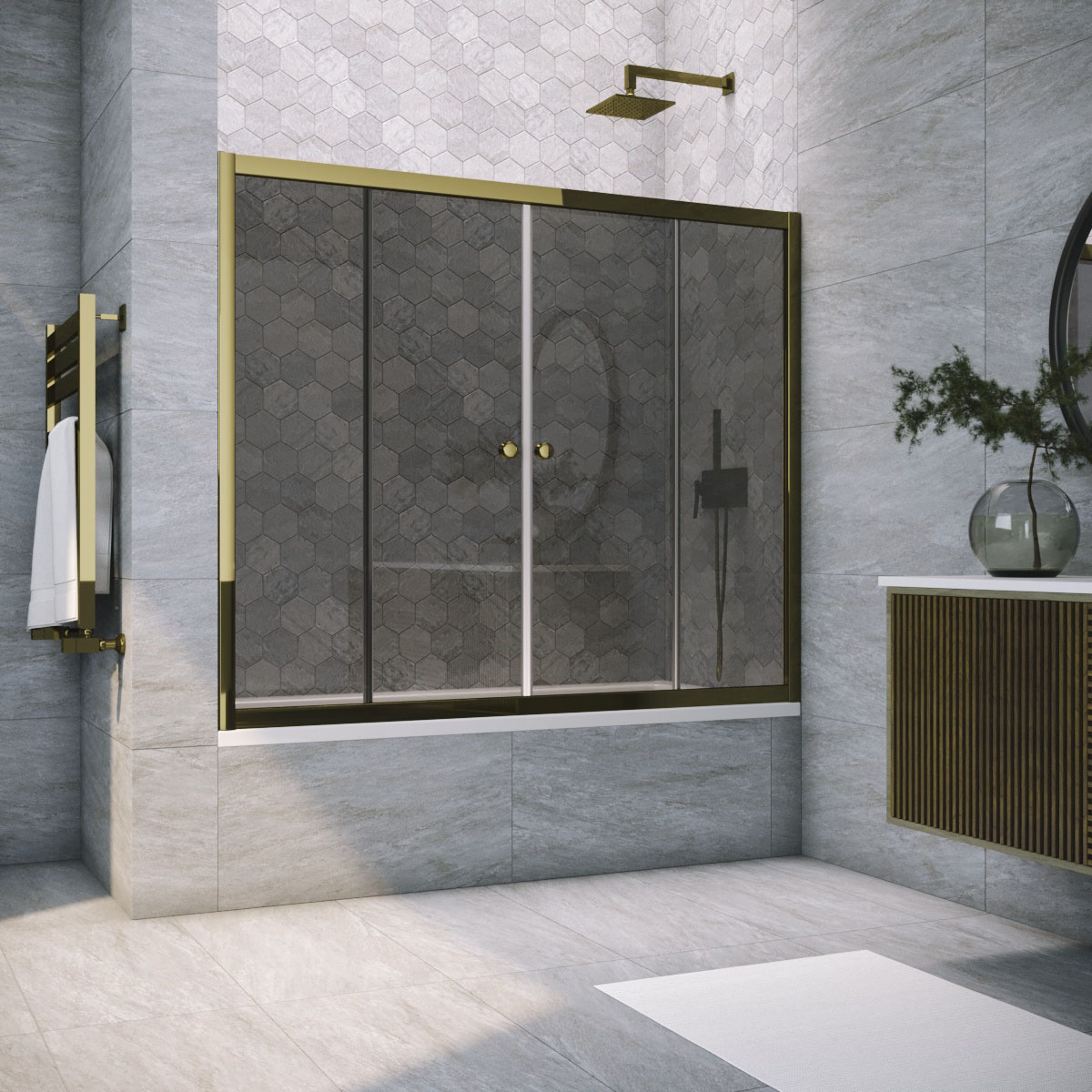 Шторка на ванну Vegas Glass Z2V TUR NOVO 195 05 07, профиль бронза, стекло графит