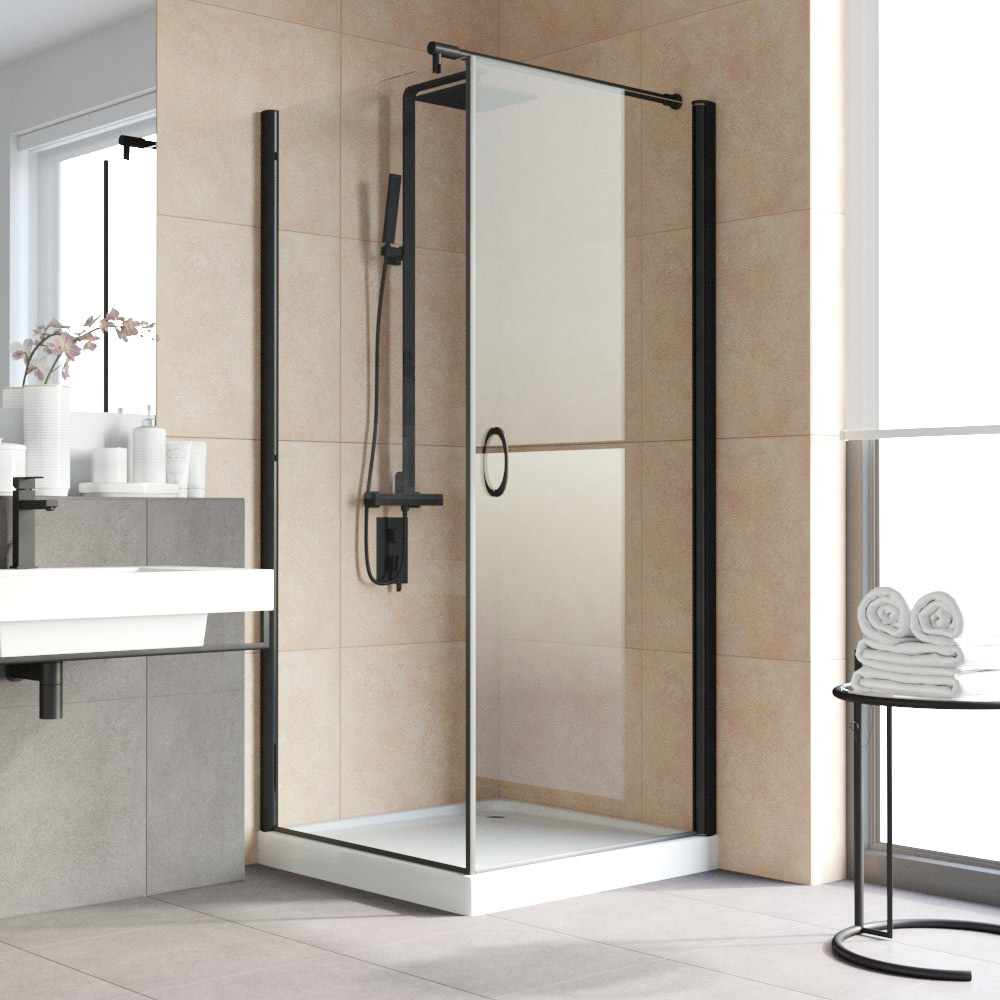 Душевой уголок Vegas Glass EP-Fis LUX 80*90 02М 01 R, профиль черный матовый, стекло прозрачное