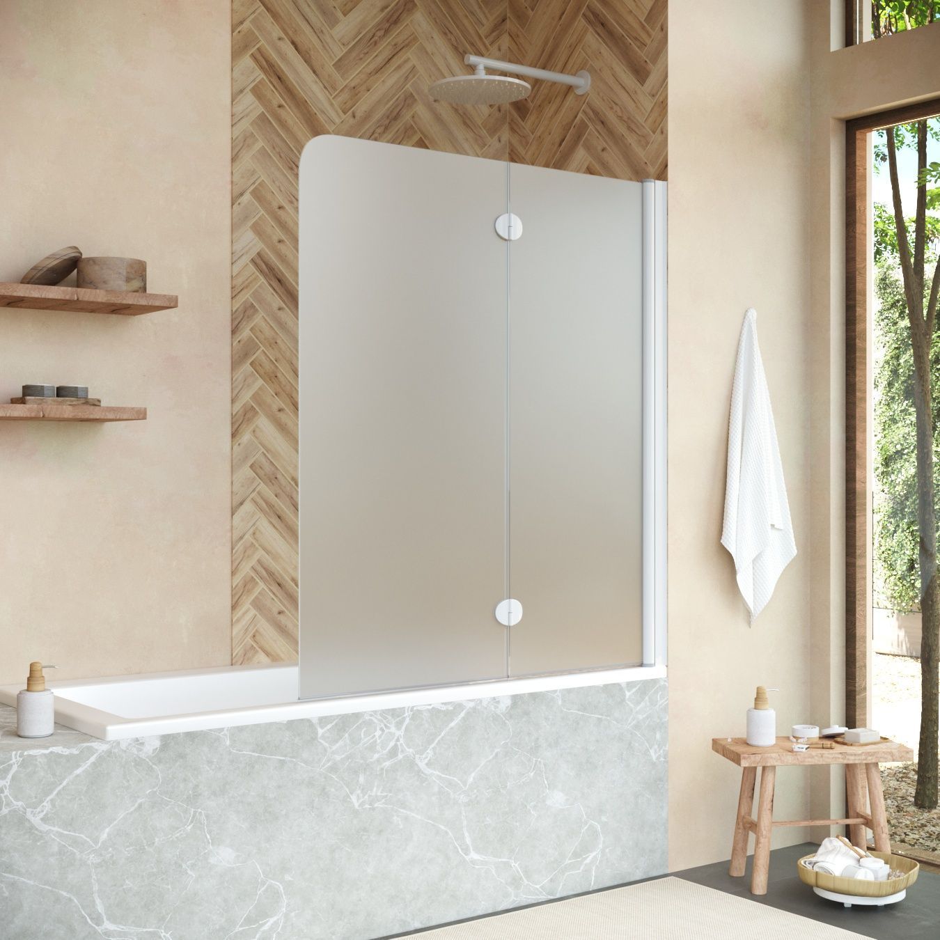 Шторка на ванну Vegas Glass E2V NOVO 120 01 10 L профиль белый, стекло сатин