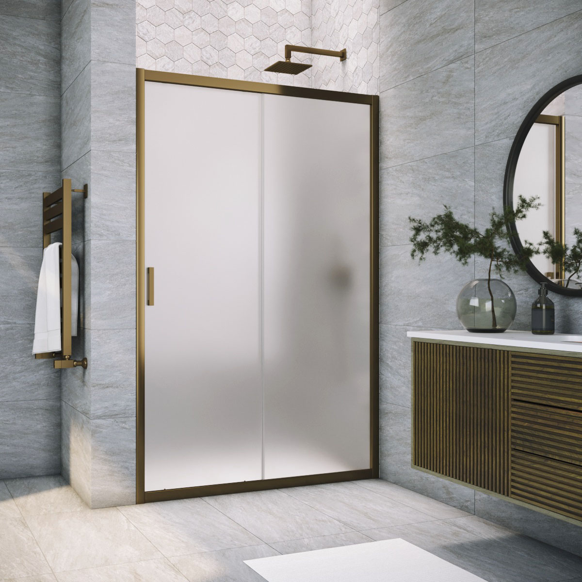 Душевая дверь в нишу Vegas Glass ZP TUR NOVO 165 05 10, профиль бронза, стекло сатин