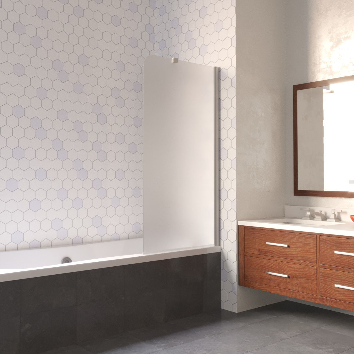 Шторка на ванну Vegas Glass EV LUX ST 76 07 10 R, профиль матовый хром, стекло сатин