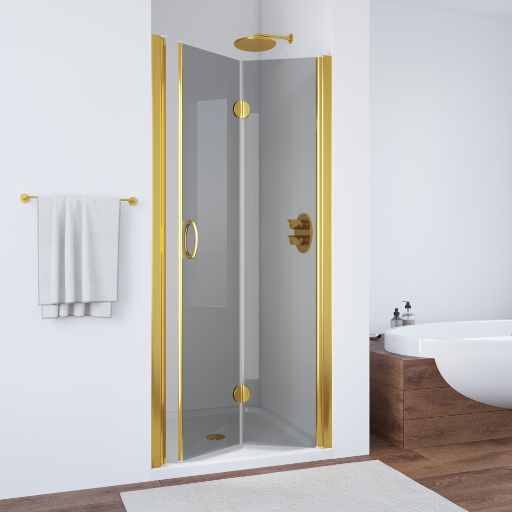 Душевая дверь в нишу Vegas Glass GPS 85 09 07, профиль золото глянцевое, стекло графит