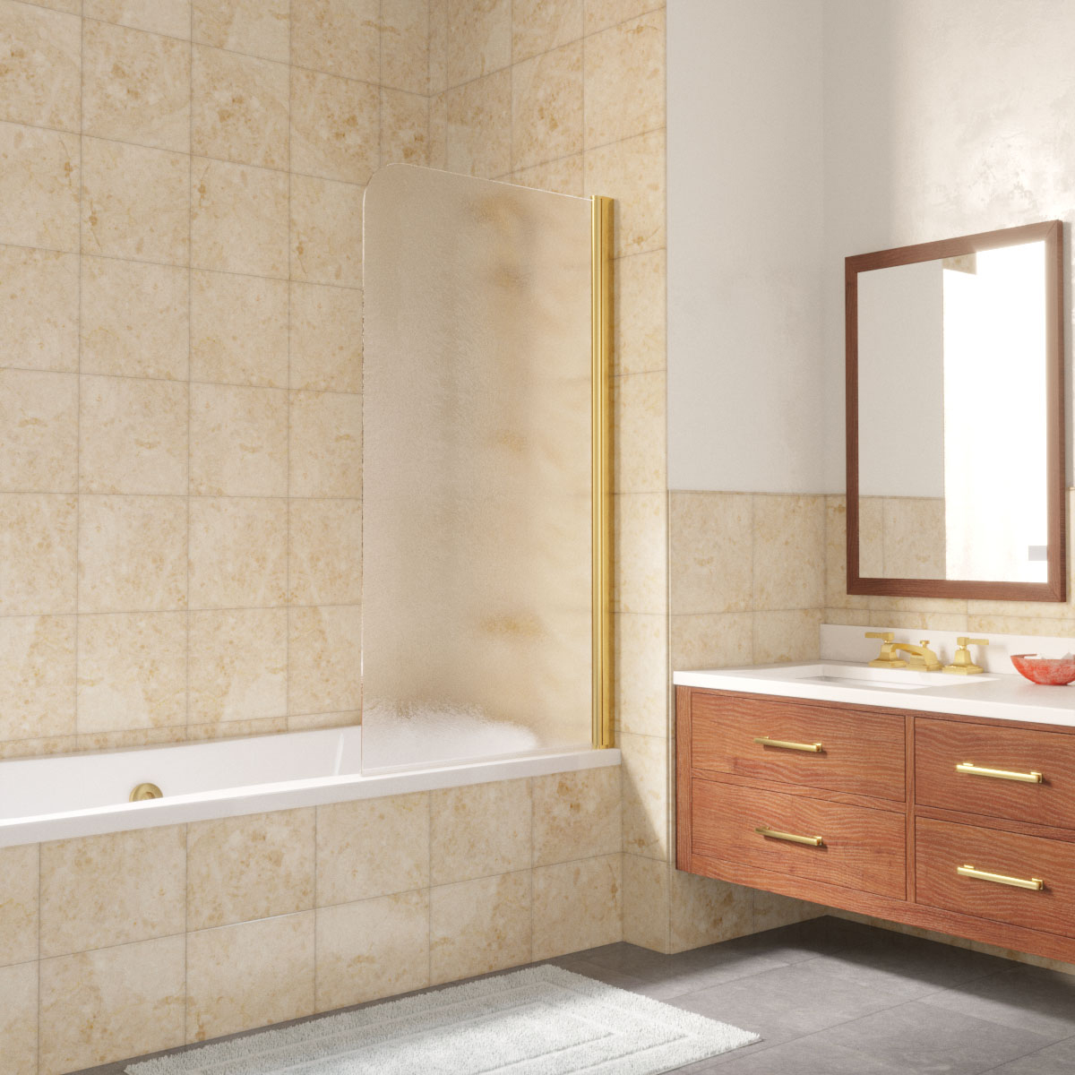 Шторка на ванну Vegas Glass  EV LUX 60 09 02 R, профиль золото глянцевое, стекло шиншилла