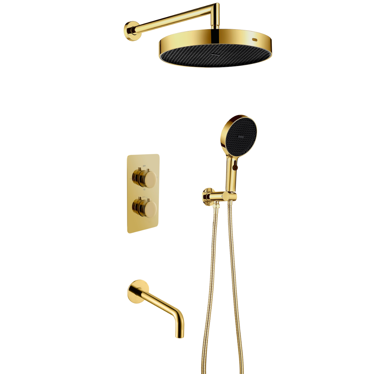 Душевой комплект для ванны Boheme Cell золотой, термостат