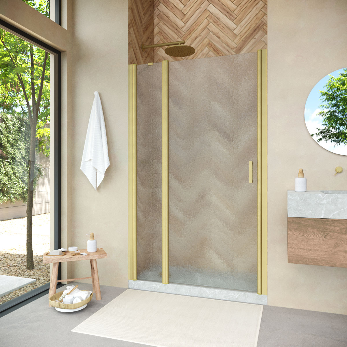 Душевая дверь в нишу Vegas Glass  EP-F-1 NOVO 100 03 02 L, профиль золото матовое, стекло шиншилла
