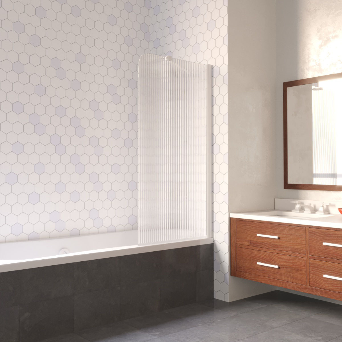 Шторка на ванну Vegas Glass EV LUX ST 76 01 Moru R, профиль белый, стекло Moru