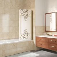 Шторка на ванну Vegas Glass EV LUX 75 05 ARTDECO D1 R профиль бронза, стекло матовое рисунок прозрачный
