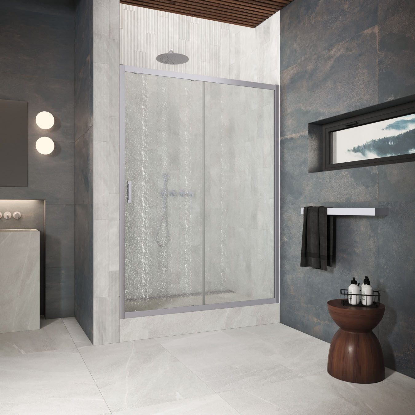 Душевая дверь в нишу Vegas Glass  ZP Protec h1900 110 07 02, профиль матовый хром, стекло шиншилла