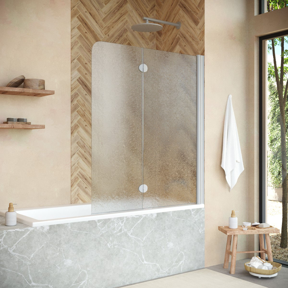 Шторка на ванну Vegas Glass  E2V NOVO 120 07 02 R, профиль матовый хром, стекло шиншилла