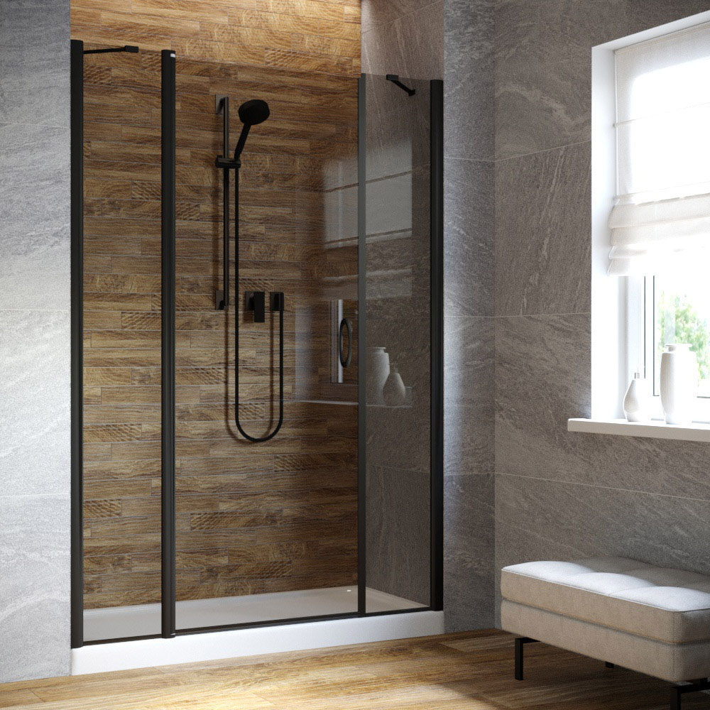 Душевая дверь в нишу Vegas Glass EP-2F LUX 150 02М 07 L, профиль черный матовый, стекло графит