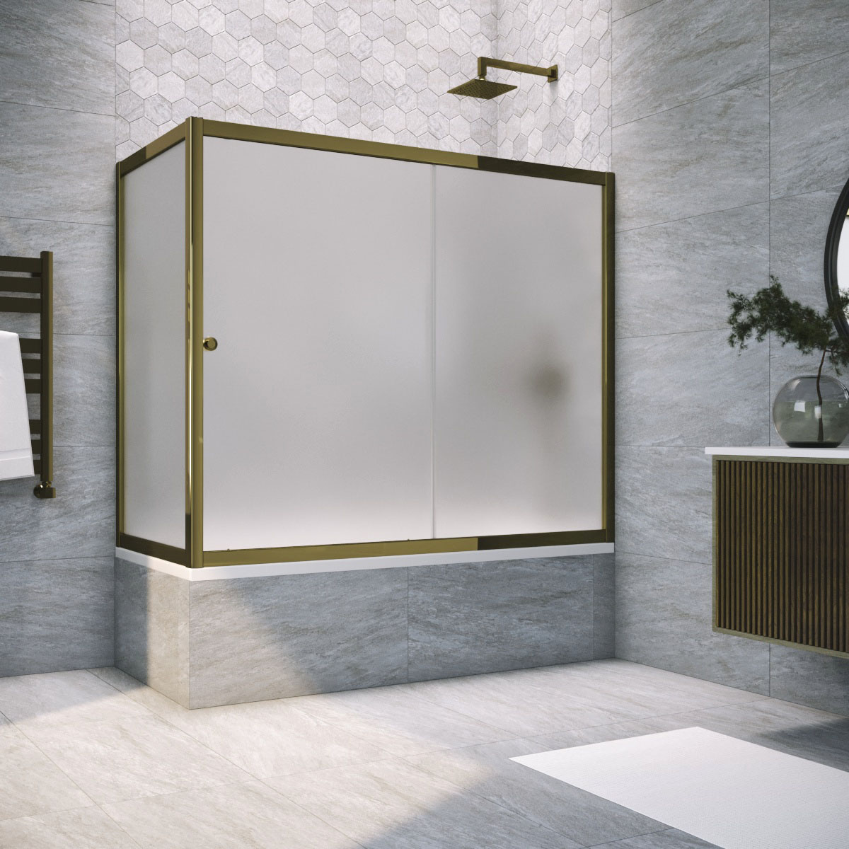 Шторка на ванну Vegas Glass ZV+ZVF TUR NOVO 190*80 05 10, профиль бронза, стекло сатин