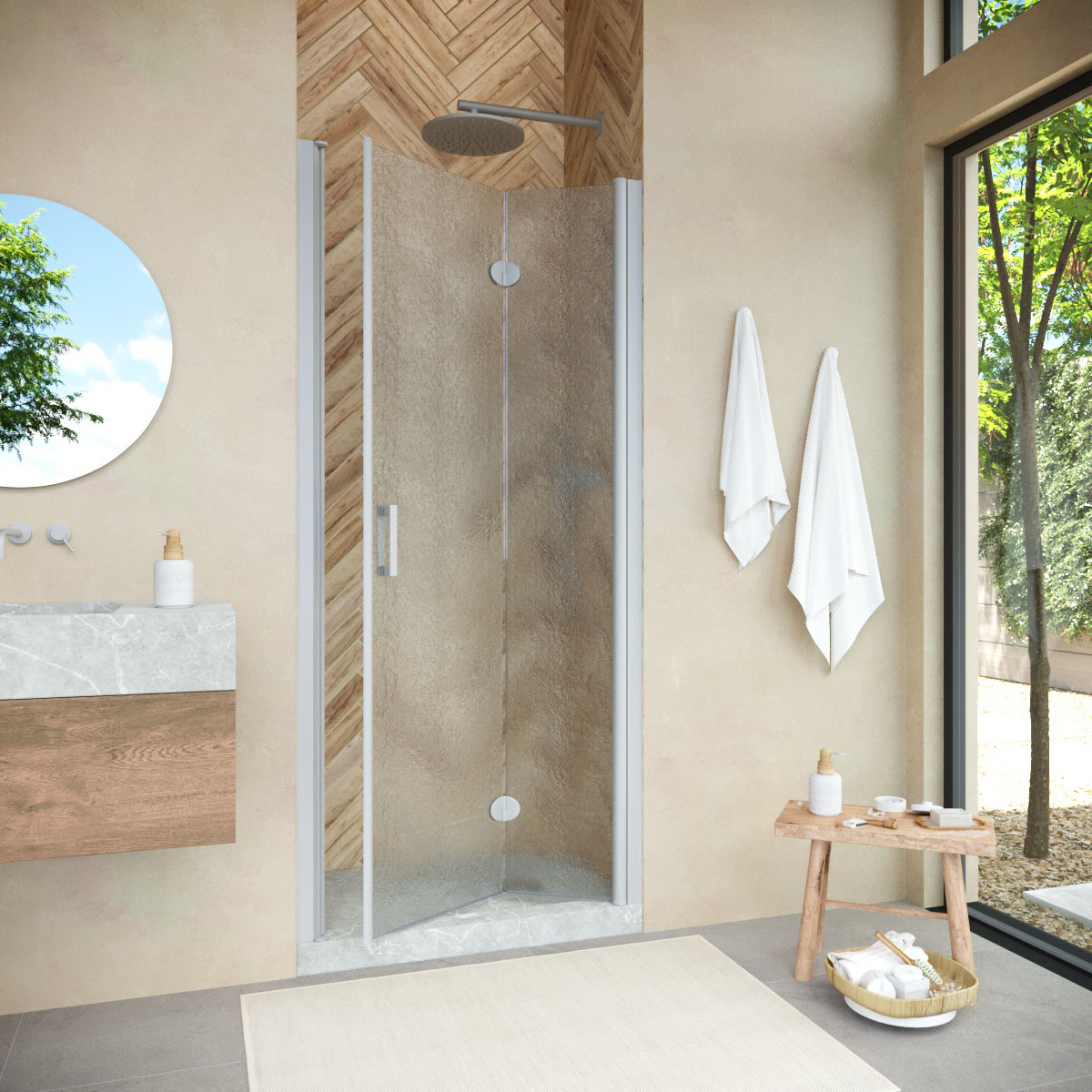 Душевая дверь в нишу Vegas Glass  GPS NOVO h2000 80 07 02 R, профиль матовый хром, стекло шиншилла