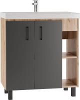 Тумба с раковиной Домино Craft 80 дуб вотан, графит