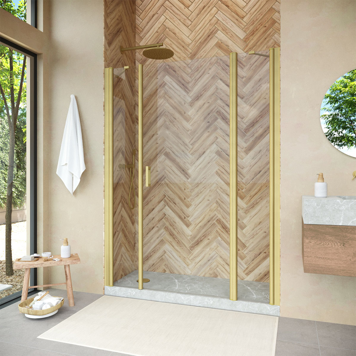 Душевая дверь в нишу Vegas Glass  EP-2F NOVO 150 03 crystalvision R, профиль золото матовое, стекло crystalvision