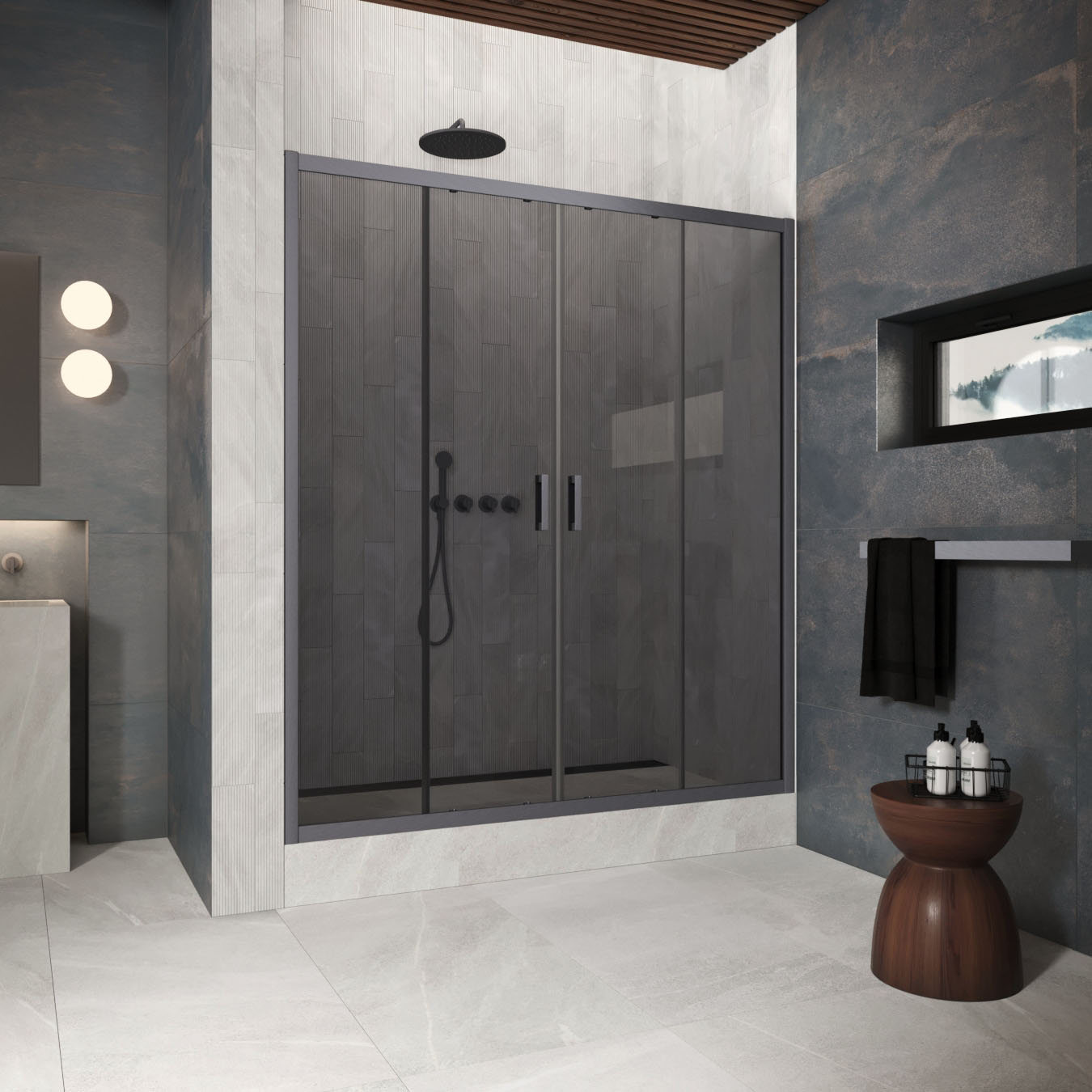 Душевая дверь в нишу Vegas Glass  Z2P Protec 180 06 07, профиль GunMetal, стекло графит