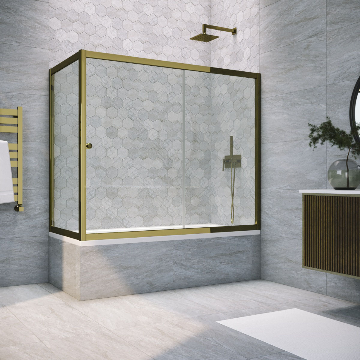 Шторка на ванну Vegas Glass ZV+ZVF TUR NOVO 190*70 05 01, профиль бронза, стекло прозрачное