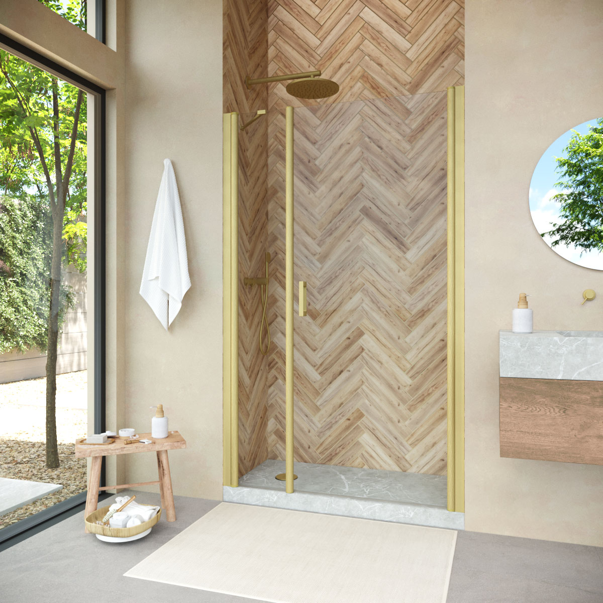 Душевая дверь в нишу Vegas Glass  EP-F-2 NOVO 135 03 01 R, профиль золото матовое, стекло прозрачное