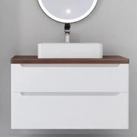 Тумба с раковиной Jorno Wood 100, белая, темная столешница