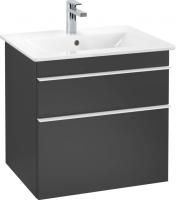 Тумба с раковиной Villeroy & Boch Venticello A92402 60 black matt lacquer, с белыми ручками