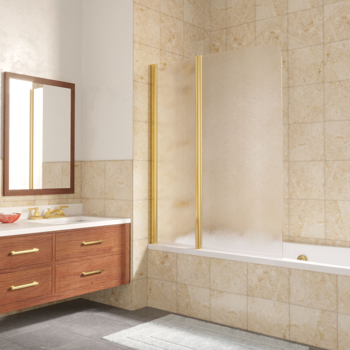 Шторка на ванну Vegas Glass  E2V LUX ST 125 09 02 L, профиль золото глянцевое, стекло шиншилла