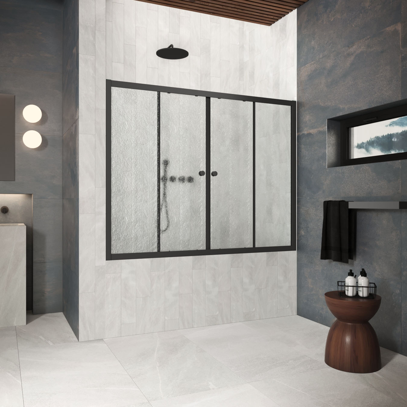 Шторка на ванну Vegas Glass  Z2V Protec 165 02М 02, профиль черный матовый, стекло шиншилла