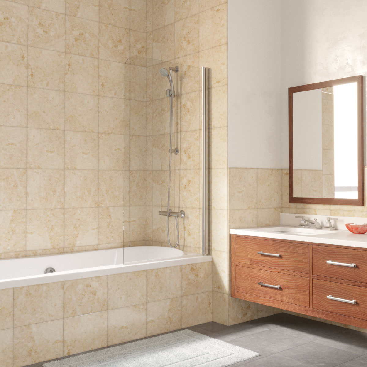 Шторка на ванну Vegas Glass  EV LUX 60 08 crystalvision R, профиль глянцевый хром, стекло crystalvision