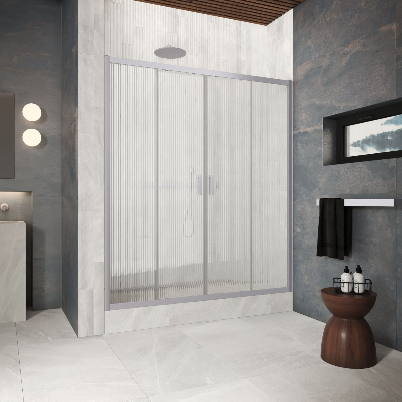 Душевая дверь в нишу Vegas Glass  Z2P Protec 160 07 Moru, профиль матовый хром, стекло Moru