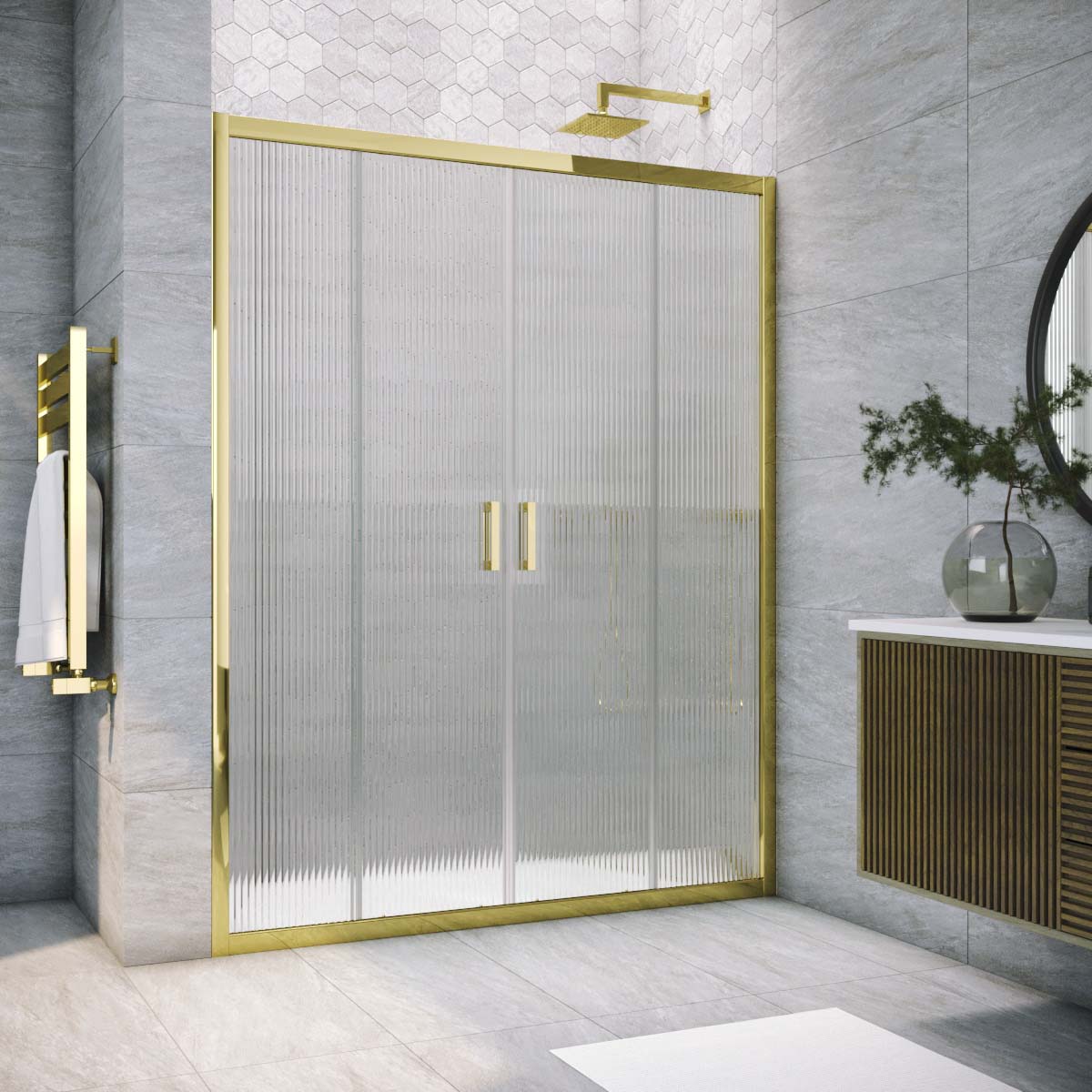 Душевая дверь в нишу Vegas Glass  Z2P TUR NOVO 160 09 Moru, профиль золото глянцевое, стекло Moru