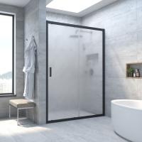 Душевая дверь в нишу Vegas Glass ZP NOVO 155 02М 10 155 см, профиль матовый черный, стекло сатин