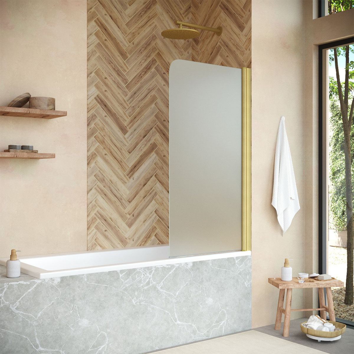 Шторка на ванну Vegas Glass  EV NOVO 60 03 10 R, профиль золото матовое, стекло сатин