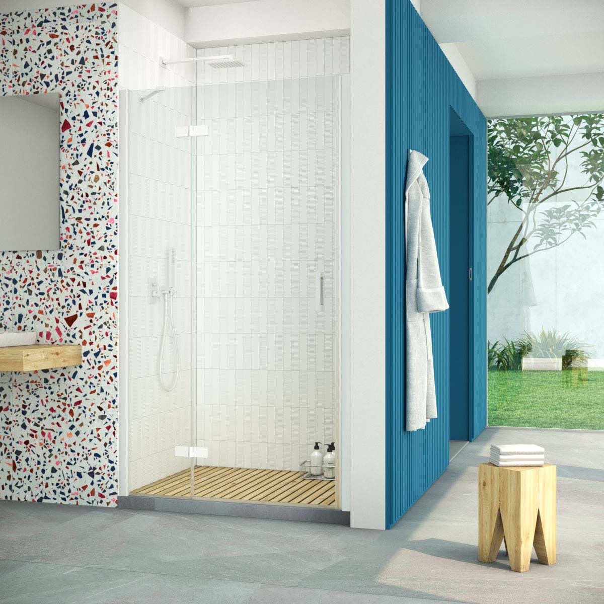 Душевая дверь в нишу Vegas Glass AFP Retta 100 01 crystalvision L, профиль белый, стекло crystalvision