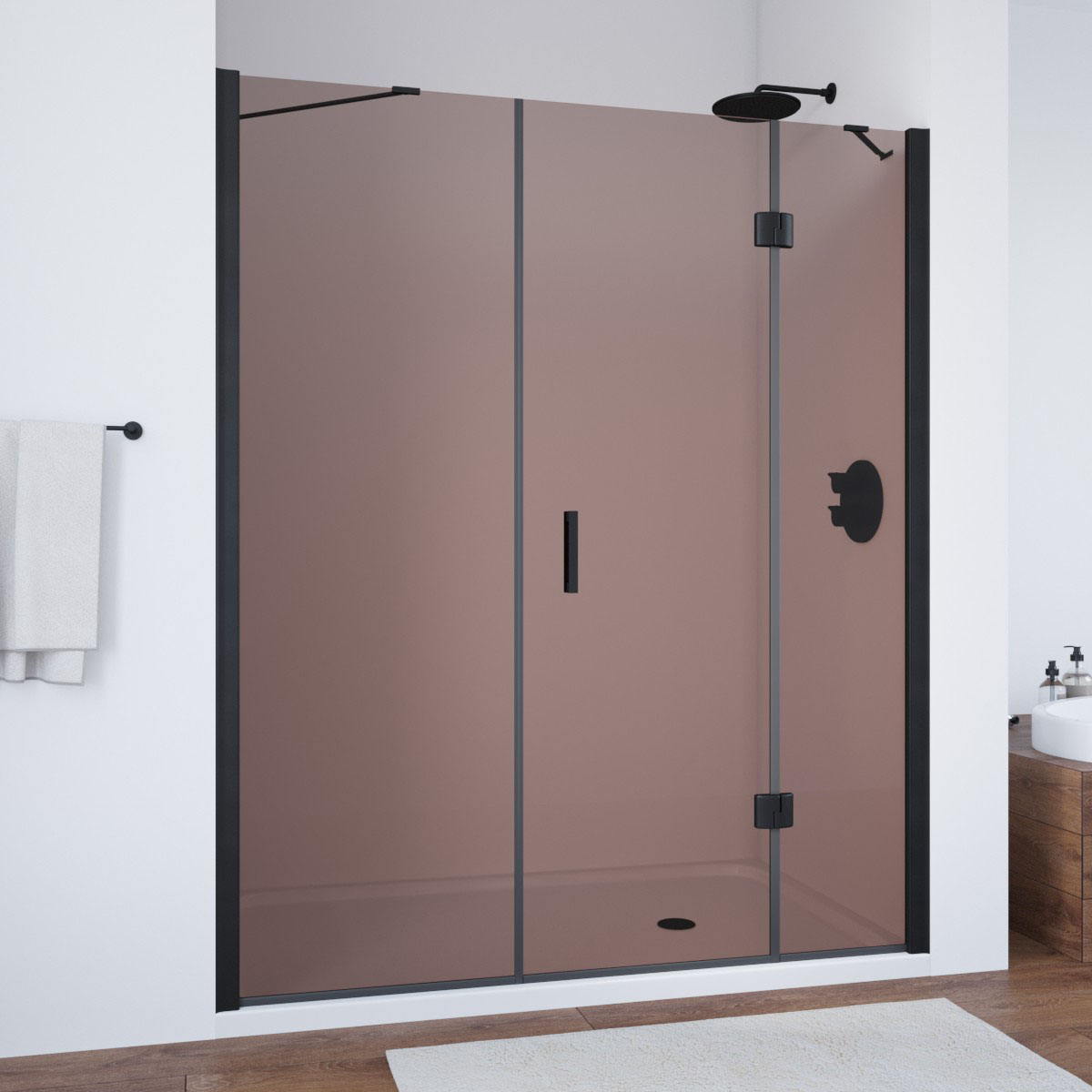 Душевая дверь в нишу Vegas Glass  AFP-F NOVO 160 02М 05 R, профиль черный матовый, стекло бронза