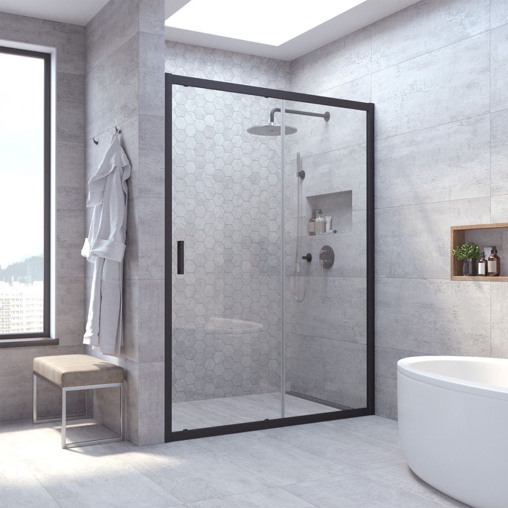 Душевая дверь в нишу Vegas Glass ZP NOVO h2000 160 02М 01 профиль черный матовый, стекло прозрачное